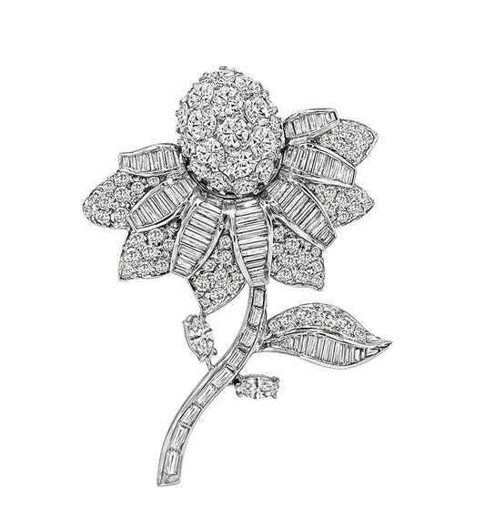 Estate 6.00ct Diamond Platinum Flower Pin