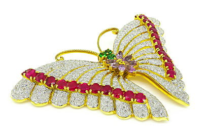 Estate 7.00ct Diamond 8.00ct Ruby Amethyst Demantoid Garnet Butterfly Pin