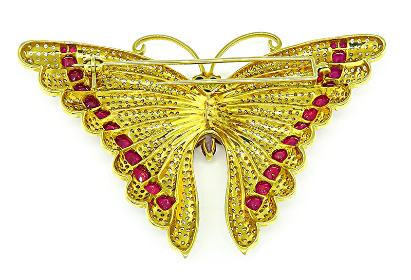 Estate 7.00ct Diamond 8.00ct Ruby Amethyst Demantoid Garnet Butterfly Pin