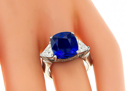 Vintage Certified 7.21ct Ceylon Sapphire Diamond Engagement Ring