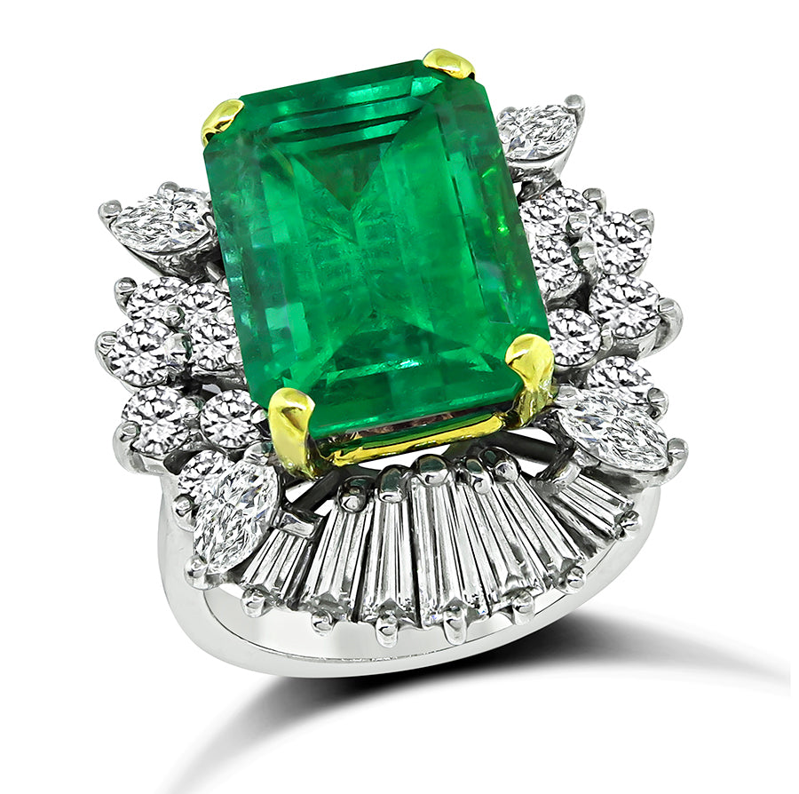 Estate 8.00ct Colombian Emerald 2.50ct Diamond Ring