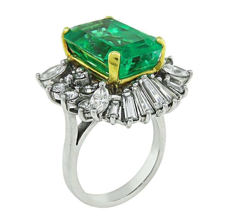 Estate 8.00ct Colombian Emerald 2.50ct Diamond Ring