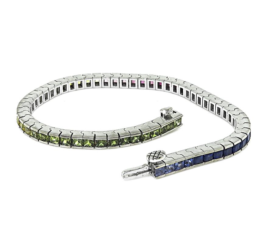 Estate 9.54ct Multi Color Sapphire 18k White Gold Line Bracelet