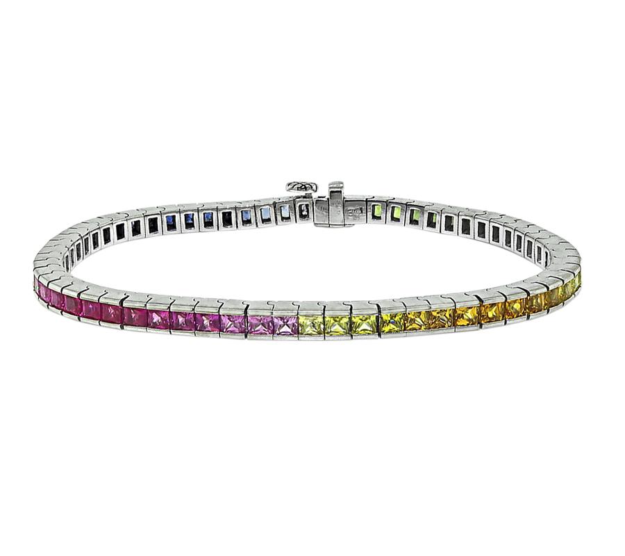 Estate 9.54ct Multi Color Sapphire 18k White Gold Line Bracelet