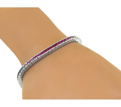 Estate 9.54ct Multi Color Sapphire 18k White Gold Line Bracelet