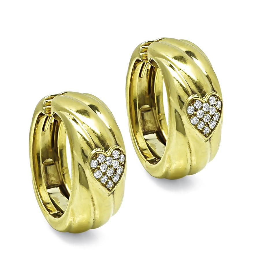 Estate Fred 0.65ct Diamond 18k Yellow Gold Hoops Earrings