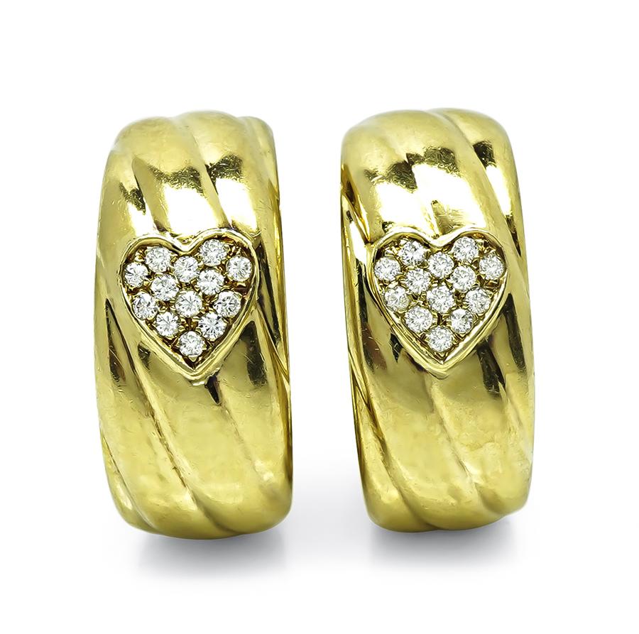 Estate Fred 0.65ct Diamond 18k Yellow Gold Hoops Earrings