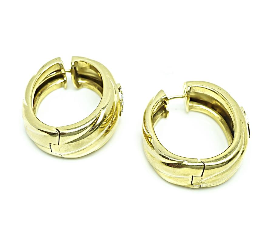 Estate Fred 0.65ct Diamond 18k Yellow Gold Hoops Earrings