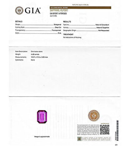 Estate GIA 4.60ct No Heat Pink Sapphire 1.19ct Diamond Engagement Ring