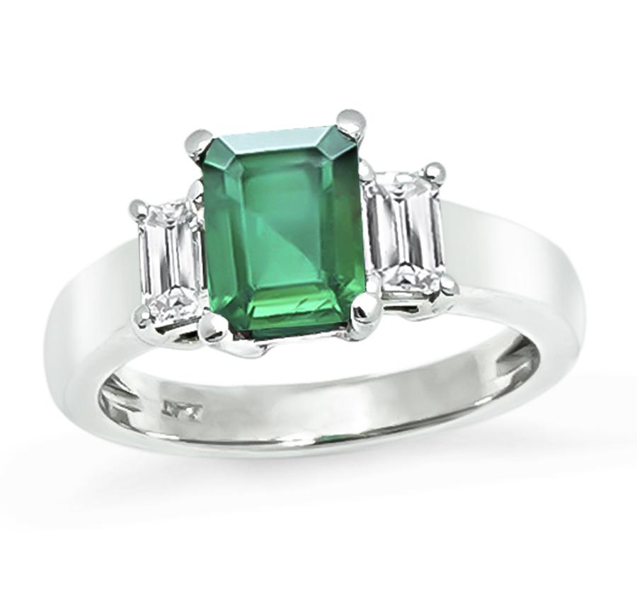 Estate AGL Certified 1.45ct Emerald 0.70ct Diamond Engagement Ring