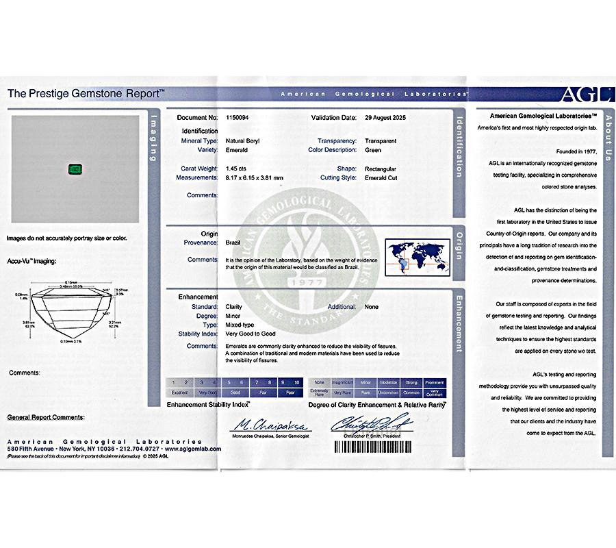 Estate AGL Certified 1.45ct Emerald 0.70ct Diamond Engagement Ring