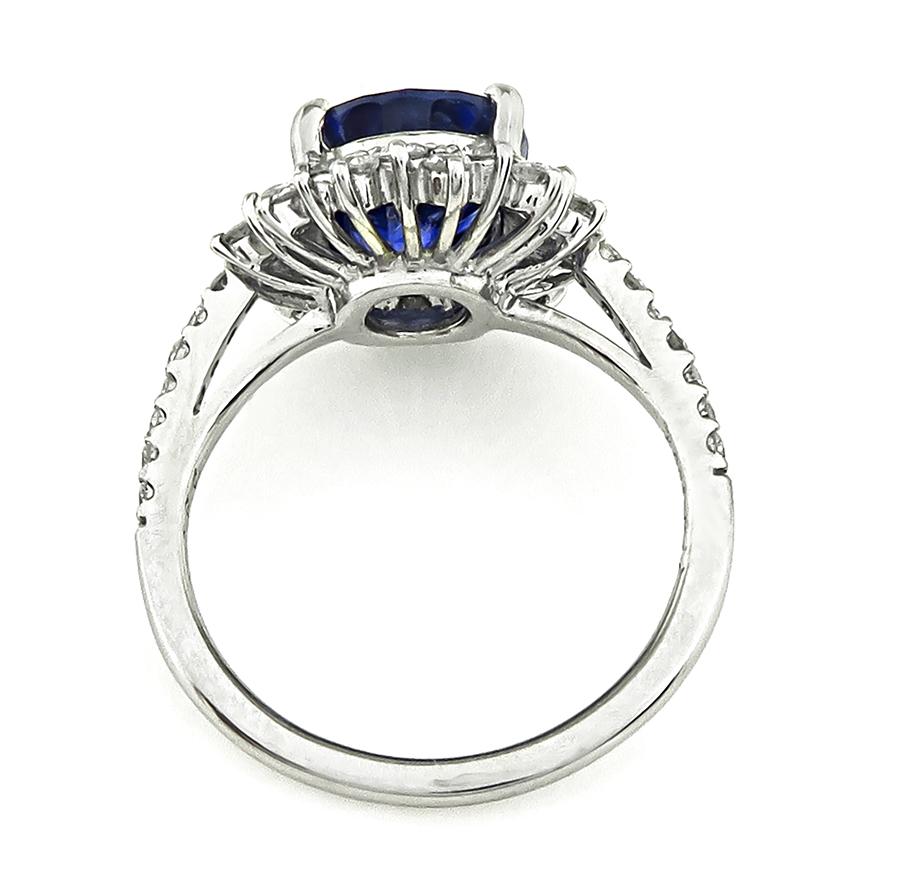 Estate AIGS Certified 3.12ct Sapphire 0.65ct Diamond Platinum Engagement Ring