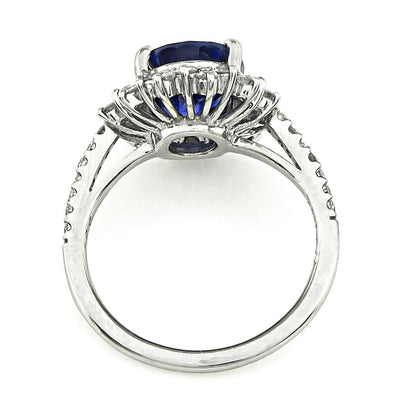 Estate AIGS Certified 3.12ct Sapphire 0.65ct Diamond Platinum Engagement Ring