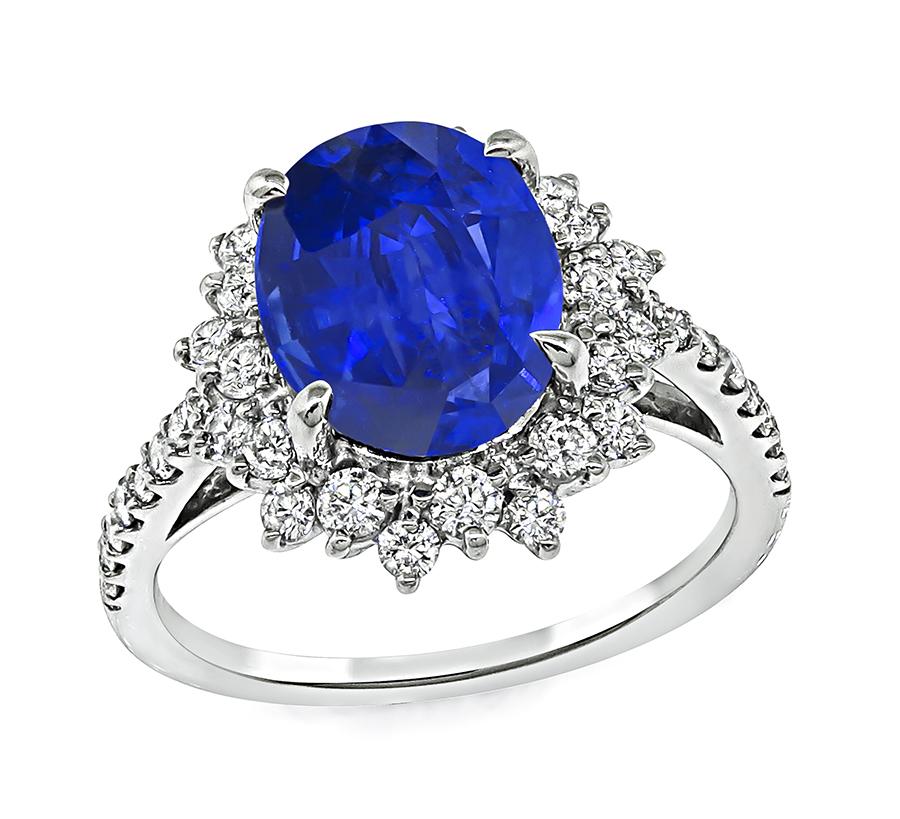 Estate AIGS Certified 3.12ct Sapphire 0.65ct Diamond Platinum Engagement Ring