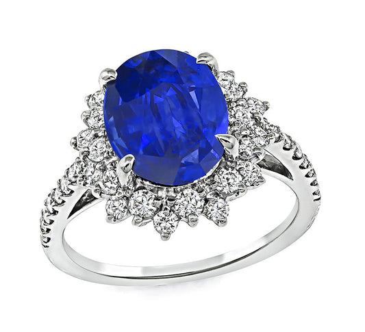 Estate AIGS Certified 3.12ct Sapphire 0.65ct Diamond Platinum Engagement Ring