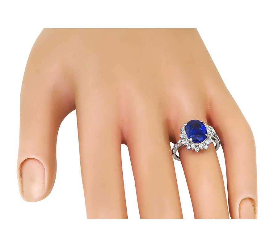 Estate AIGS Certified 3.12ct Sapphire 0.65ct Diamond Platinum Engagement Ring