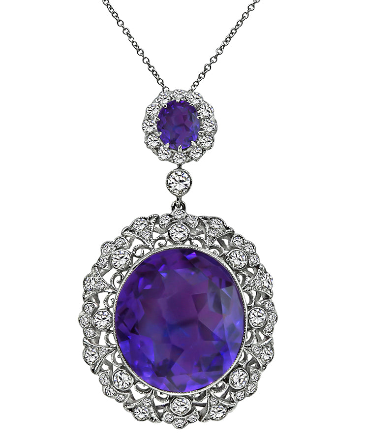 Estate 21.69ct Amethyst 1.75ct Diamond Pendant Necklace – Israel Rose