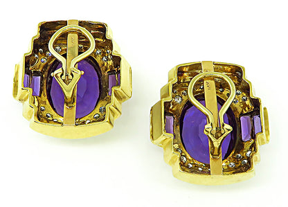 Estate 22.00ct Amethyst 1.40ct Diamond Gold Earrings
