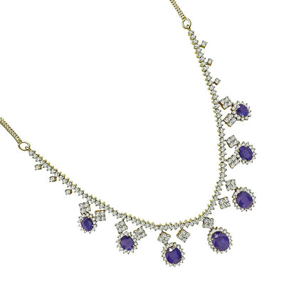15.00ct Amethyst 11.66ct Diamond 14k Yellow Gold Necklace