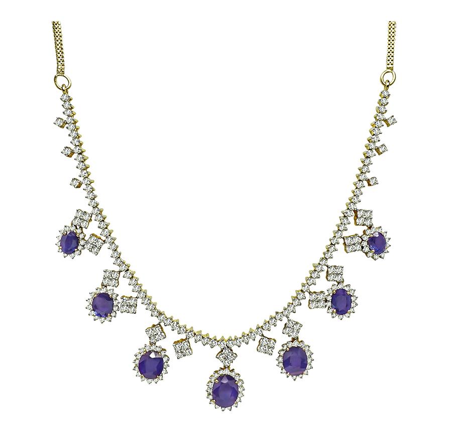 15.00ct Amethyst 11.66ct Diamond 14k Yellow Gold Necklace