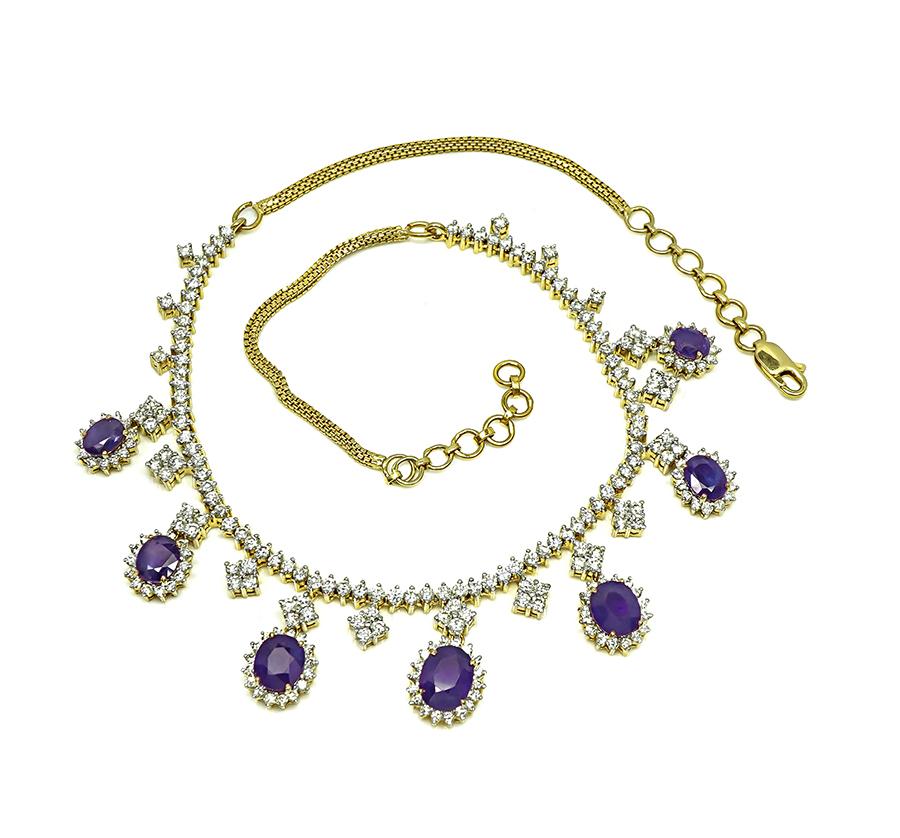 15.00ct Amethyst 11.66ct Diamond 14k Yellow Gold Necklace