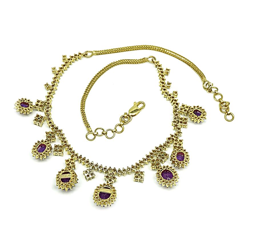 15.00ct Amethyst 11.66ct Diamond 14k Yellow Gold Necklace
