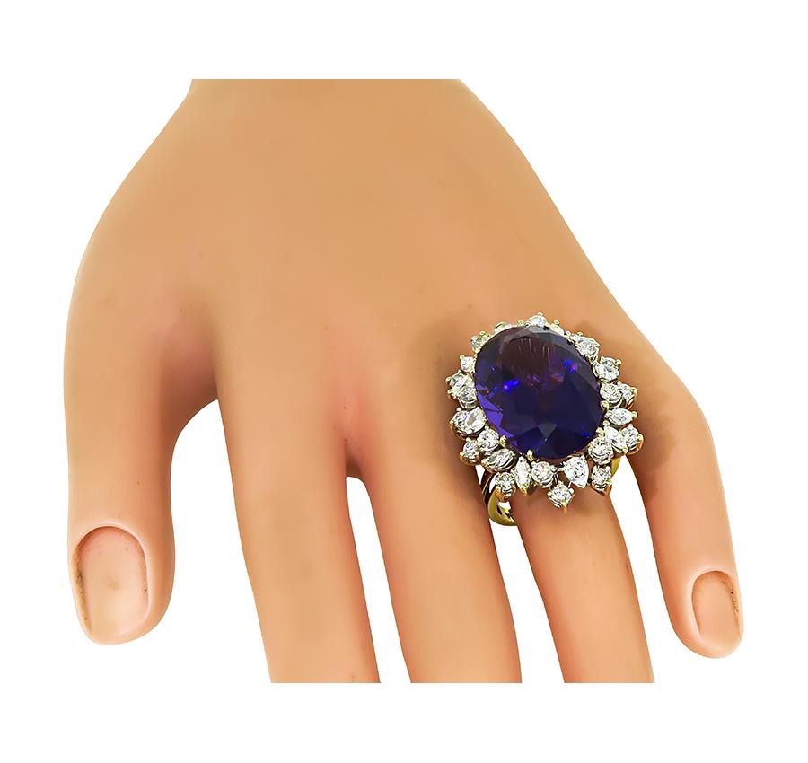 Estate 35.00ct Amethyst 3.00ct Diamond 18k Yellow and White Gold Ring