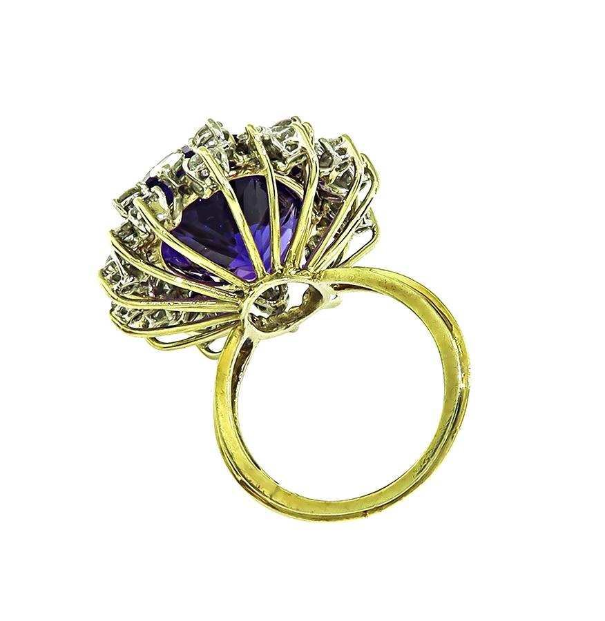 Estate 35.00ct Amethyst 3.00ct Diamond 18k Yellow and White Gold Ring