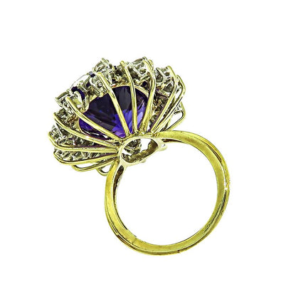 Estate 35.00ct Amethyst 3.00ct Diamond 18k Yellow and White Gold Ring