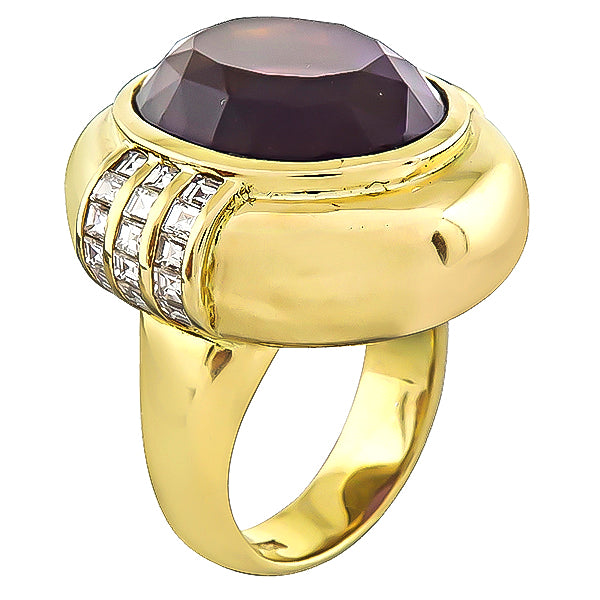 Estate 20.00ct Amethyst 1.00ct Diamond Gold Cocktail Ring