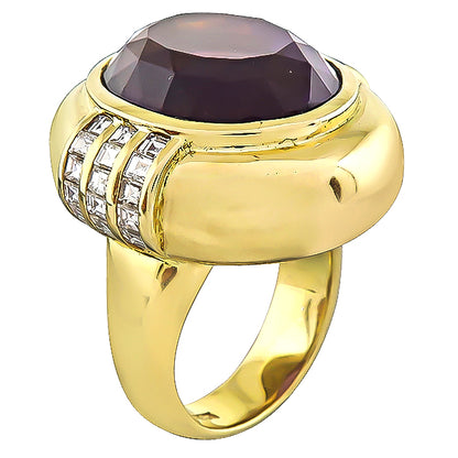 Estate 20.00ct Amethyst 1.00ct Diamond Gold Cocktail Ring