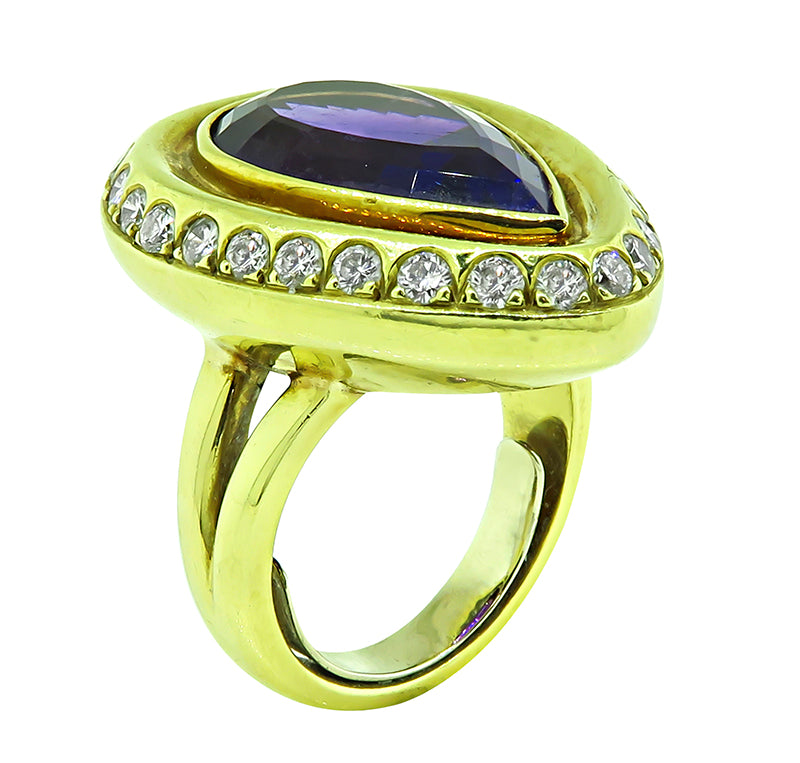 Estate 10.00ct Amethyst 1.10ct Diamond Ring