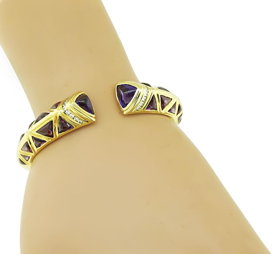 Estate Diamond Amethyst Gold Bangle