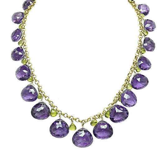 Estate Amethyst and Peridot Gold Necklace
