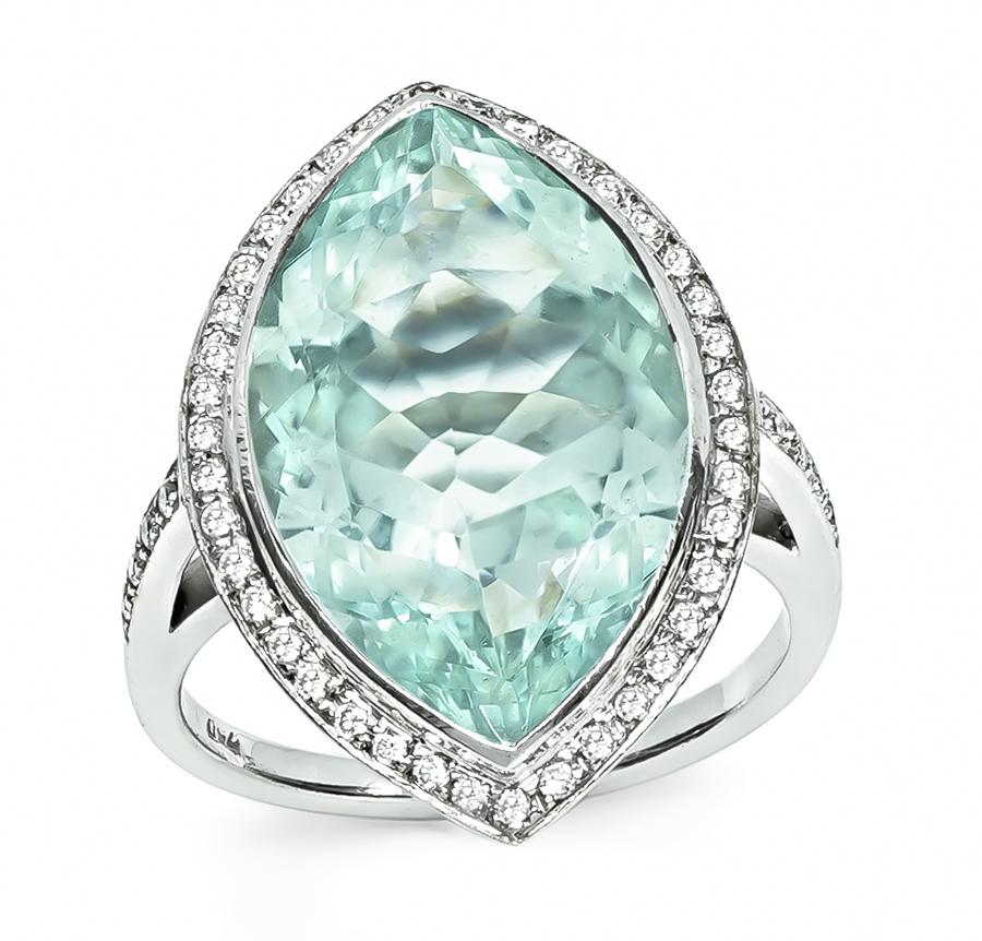 Estate 25.00ct Aquamarine Diamond 18k Gold Ring