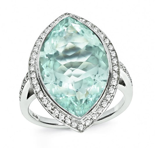 Estate 25.00ct Aquamarine Diamond 18k Gold Ring