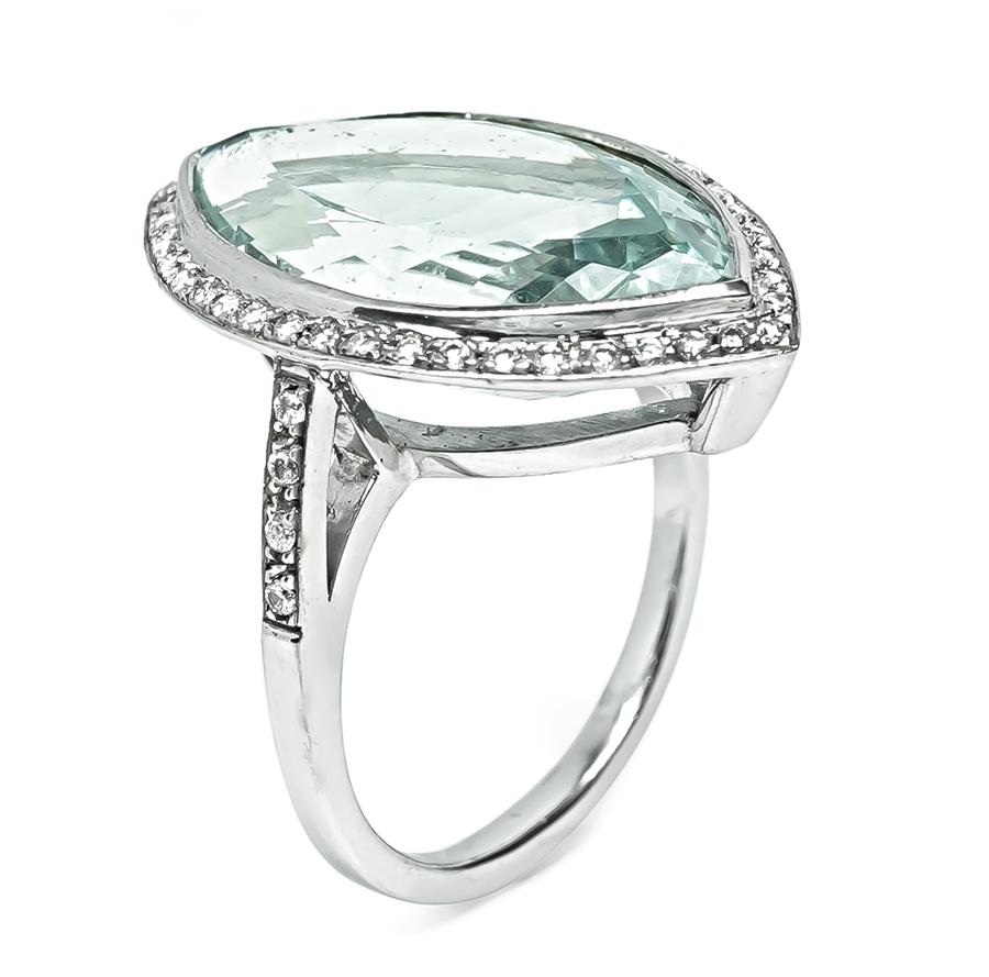 Estate 25.00ct Aquamarine Diamond 18k Gold Ring
