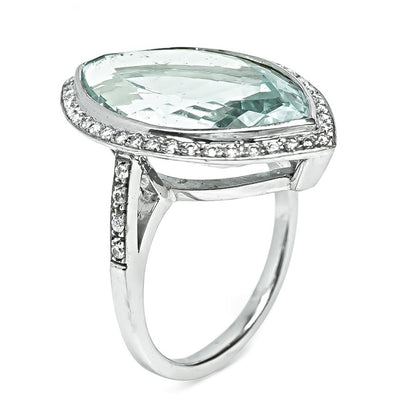 Estate 25.00ct Aquamarine Diamond 18k Gold Ring