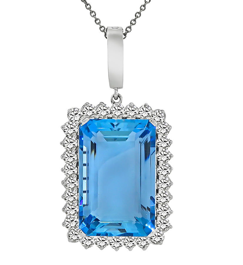 Estate 25.00ct Aquamarine 2.40ct Diamond Pendant