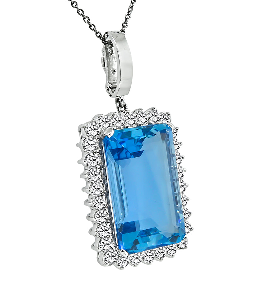 Estate 25.00ct Aquamarine 2.40ct Diamond Pendant