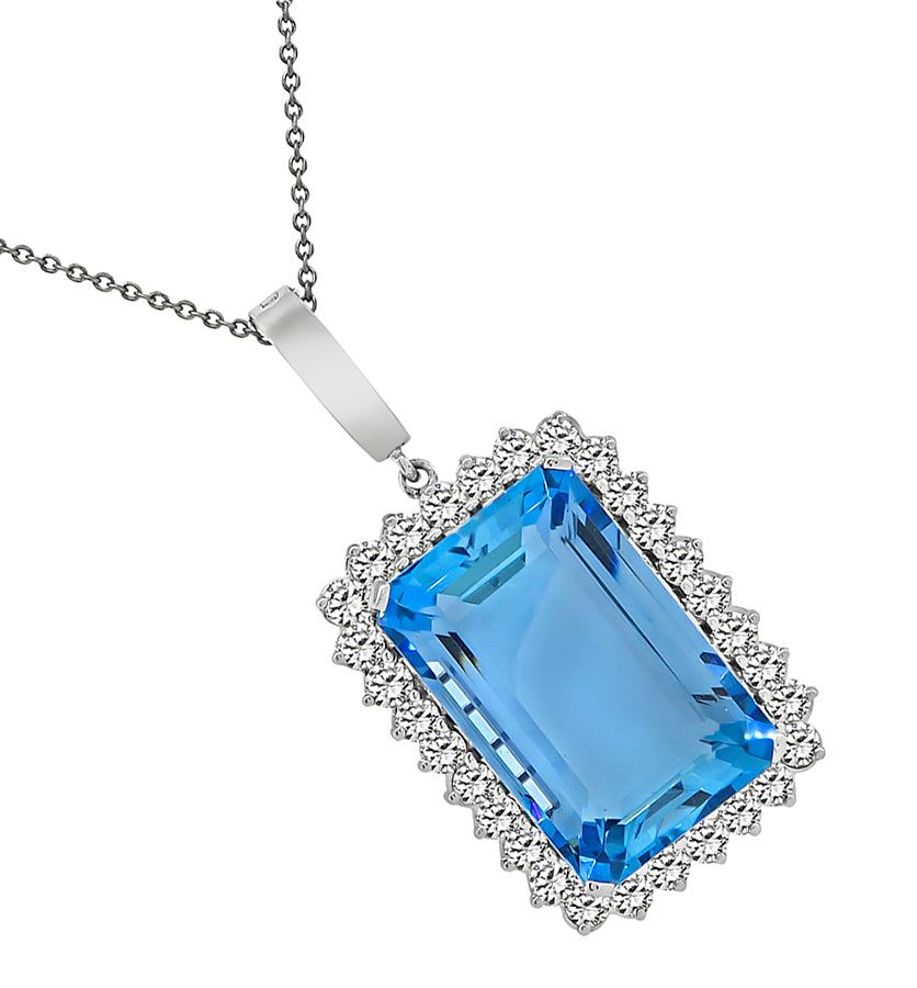 Estate 25.00ct Aquamarine 2.40ct Diamond Pendant