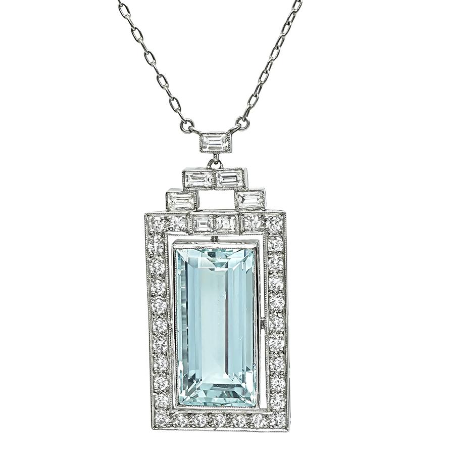 Estate 20.00ct Aquamarine 1.25ct Diamond Pendant Necklace