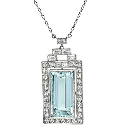 Estate 20.00ct Aquamarine 1.25ct Diamond Pendant Necklace