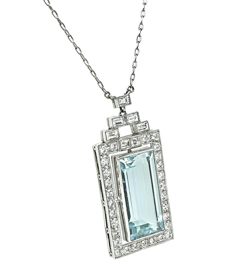 Estate 20.00ct Aquamarine 1.25ct Diamond Pendant Necklace