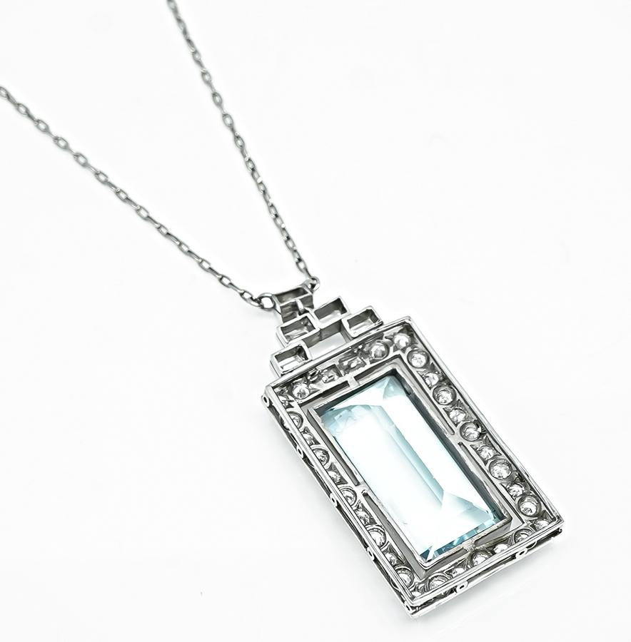 Estate 20.00ct Aquamarine 1.25ct Diamond Pendant Necklace