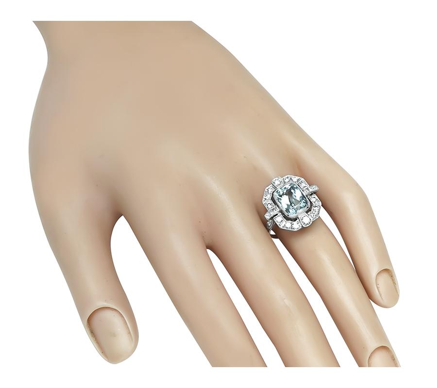 Art Deco 4.00ct Aquamarine 0.75ct Diamond Platinum Ring