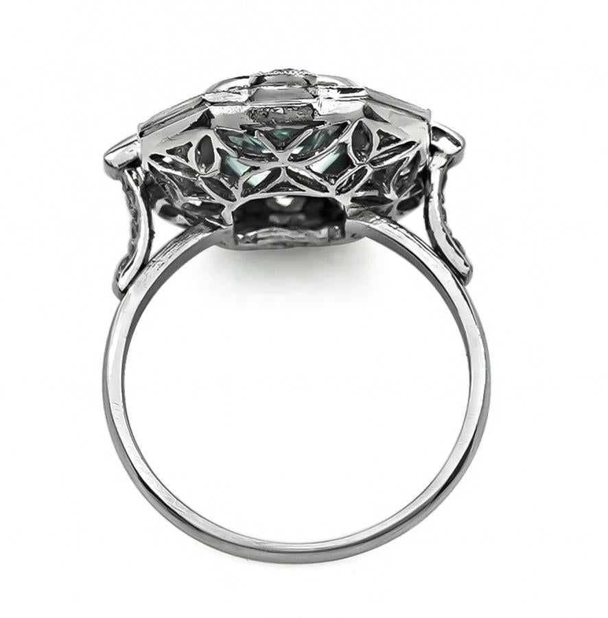 Art Deco 4.00ct Aquamarine 0.75ct Diamond Platinum Ring