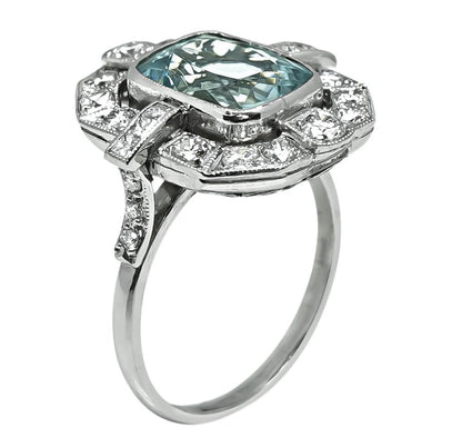 Art Deco 4.00ct Aquamarine 0.75ct Diamond Platinum Ring