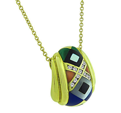 Estate Asch Grossbardt Diamond Gemstone Inlay Gold Pendant Necklace