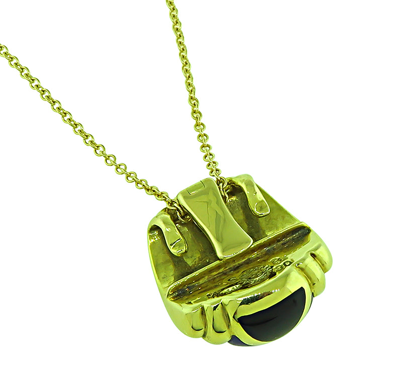 Estate Asch Grossbardt Diamond Gemstone Inlay Gold Pendant Necklace